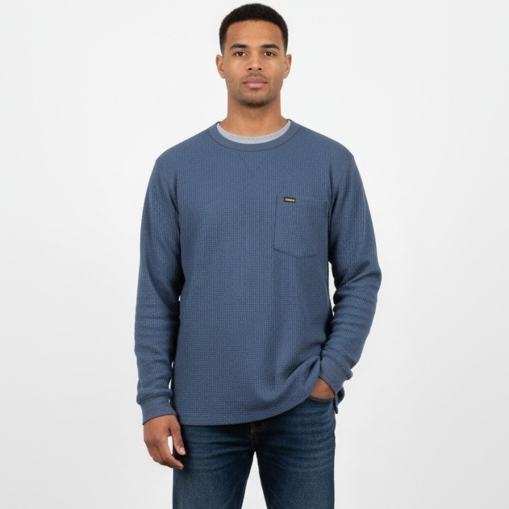 Stanley Thermal Shirt Men's 2XL Long Sleeve Waffle Knit Pocket Front Blue Preppy
